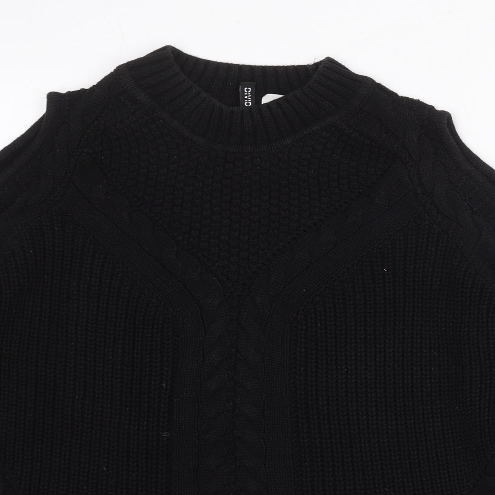 Divided by H&M Womens Black Round Neck Cotton Pullover Jumper Size M - Cold Shoulder
