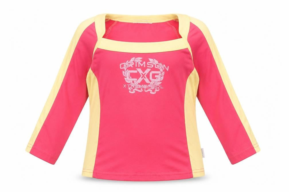 Crimson Girls Pink Colourblock Polyester Pullover T-Shirt Size S Square Neck Pullover