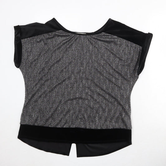 Oasis Womens Silver Geometric Polyester Basic Blouse Size L Round Neck