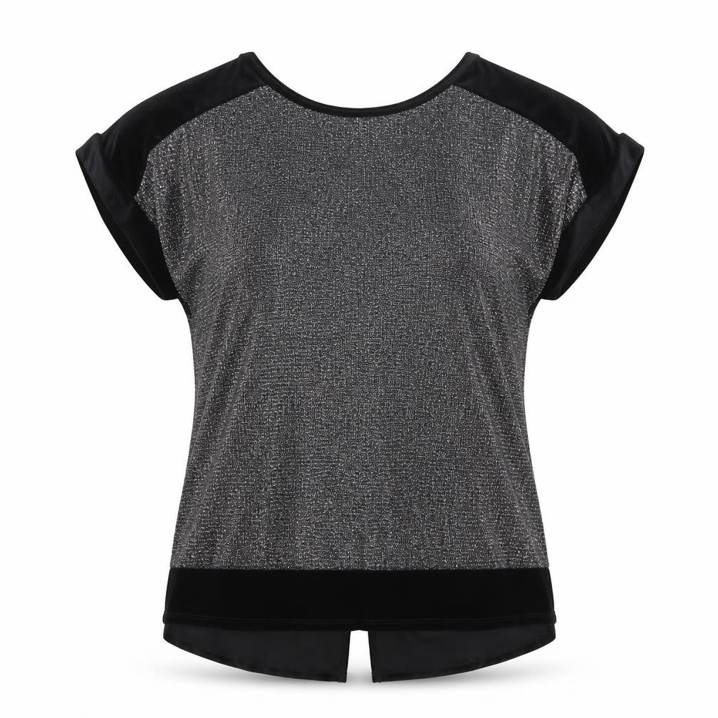 Oasis Womens Silver Geometric Polyester Basic Blouse Size L Round Neck