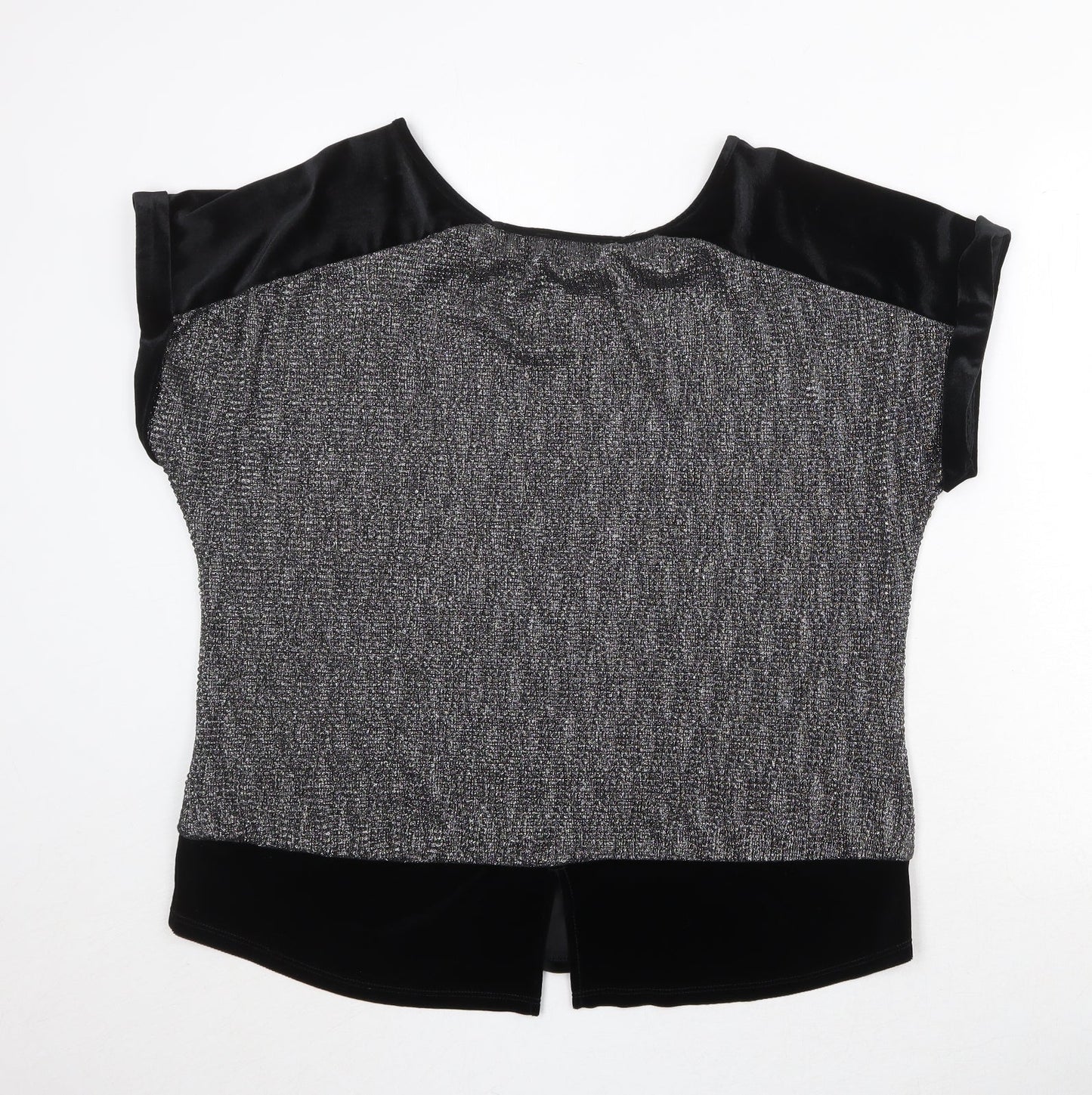 Oasis Womens Silver Geometric Polyester Basic Blouse Size L Round Neck