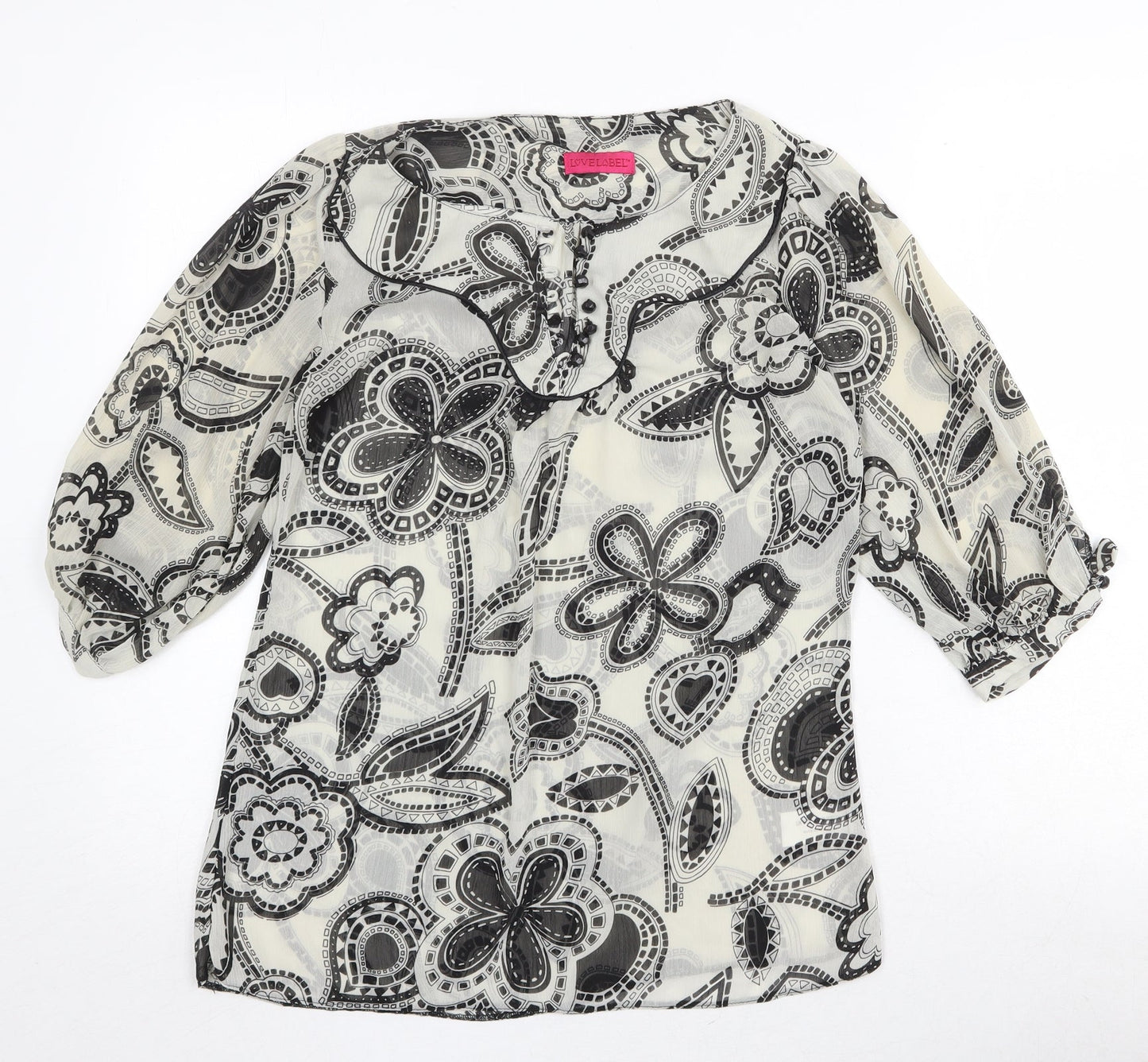 Love Label Womens Beige Floral Polyester Basic Blouse Size 8 Round Neck