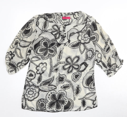 Love Label Womens Beige Floral Polyester Basic Blouse Size 8 Round Neck