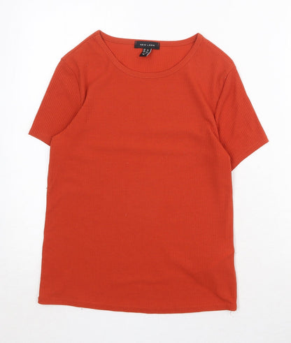 New Look Womens Orange Polyester Basic T-Shirt Size 12 Round Neck