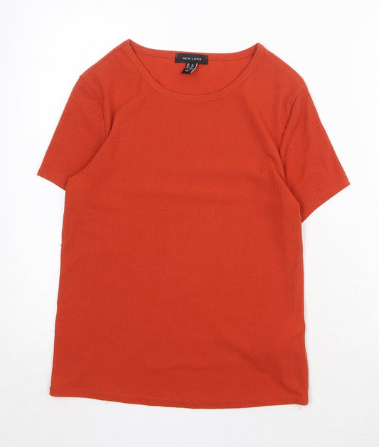 New Look Womens Orange Polyester Basic T-Shirt Size 12 Round Neck