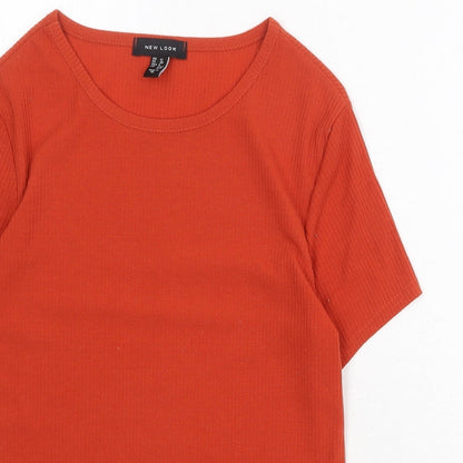 New Look Womens Orange Polyester Basic T-Shirt Size 12 Round Neck