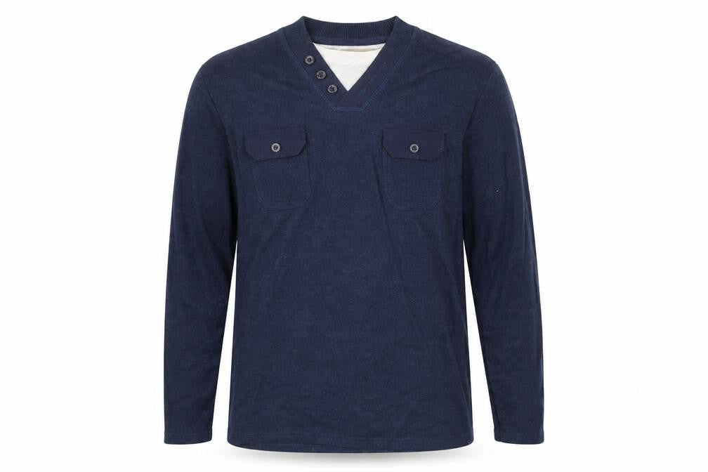 BHS Mens Blue V-Neck Cotton Pullover Jumper Size L Long Sleeve