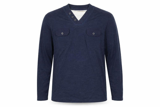 BHS Mens Blue V-Neck Cotton Pullover Jumper Size L Long Sleeve