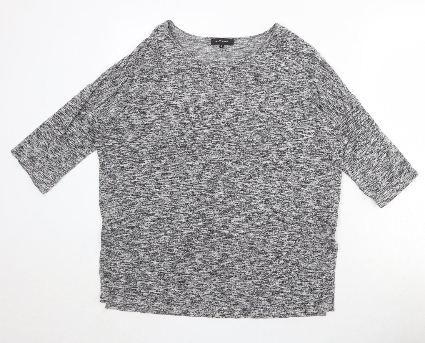 New Look Womens Grey Round Neck Geometric Viscose Pullover Jumper Size L