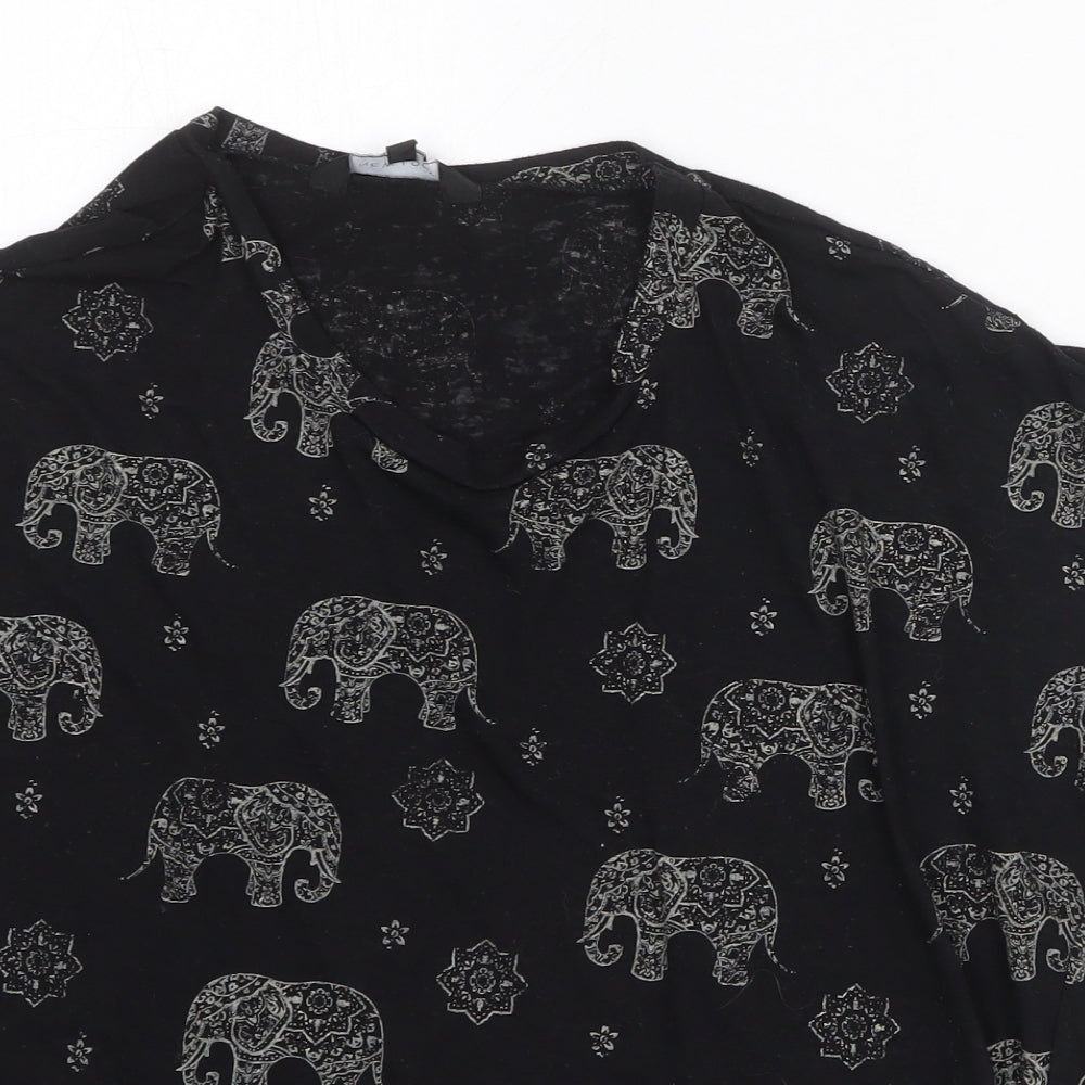 New Look Womens Black Geometric Polyester Basic Blouse Size 8 Round Neck - Mandala Elephant Print