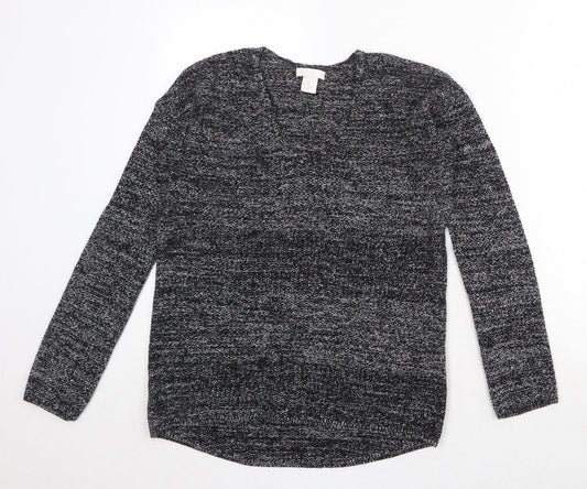 H&M Womens Black V-Neck Cotton Pullover Jumper Size XS