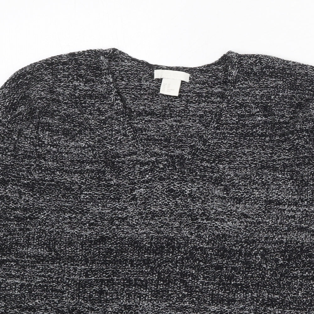 H&M Womens Black V-Neck Cotton Pullover Jumper Size XS