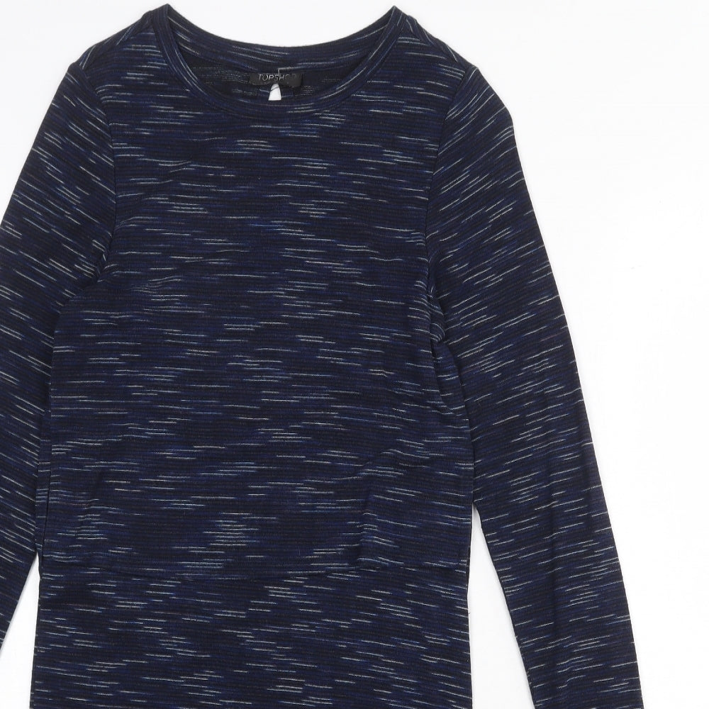 Topshop Womens Blue Geometric Viscose A-Line Size 6 Round Neck Pullover