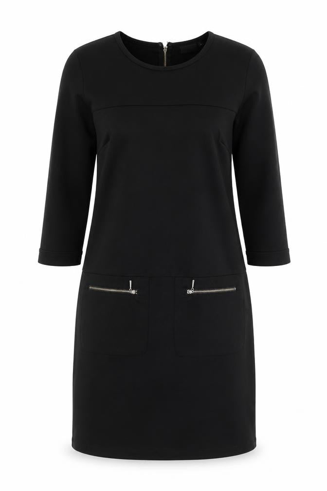 Fransa Womens Black Polyester A-Line Size S Round Neck Zip