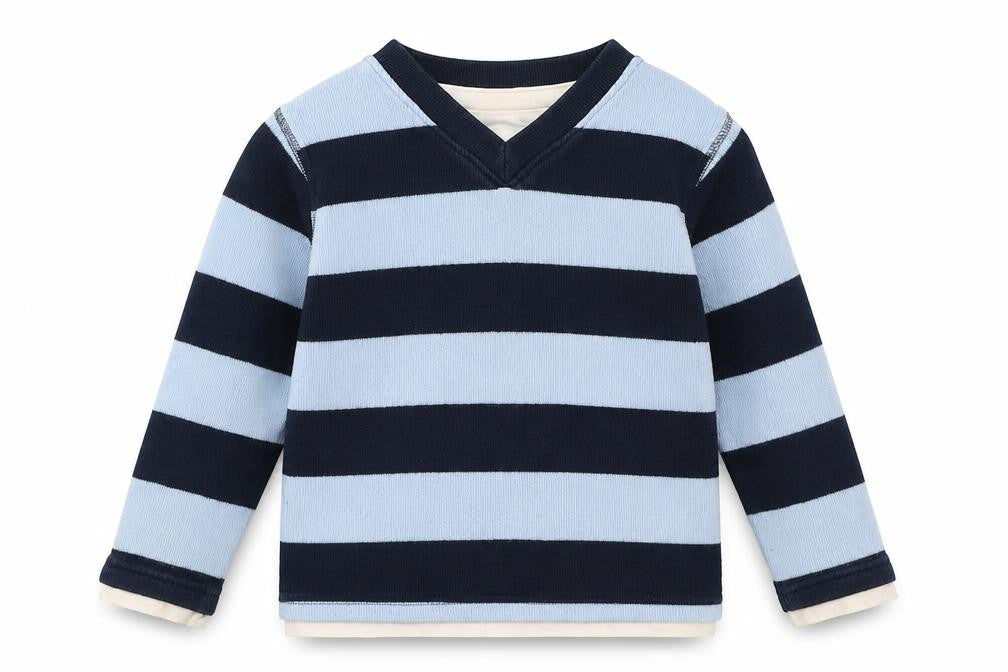 Scruff Boys Blue V-Neck Striped 100% Cotton Pullover Jumper Size 5 Years Pullover