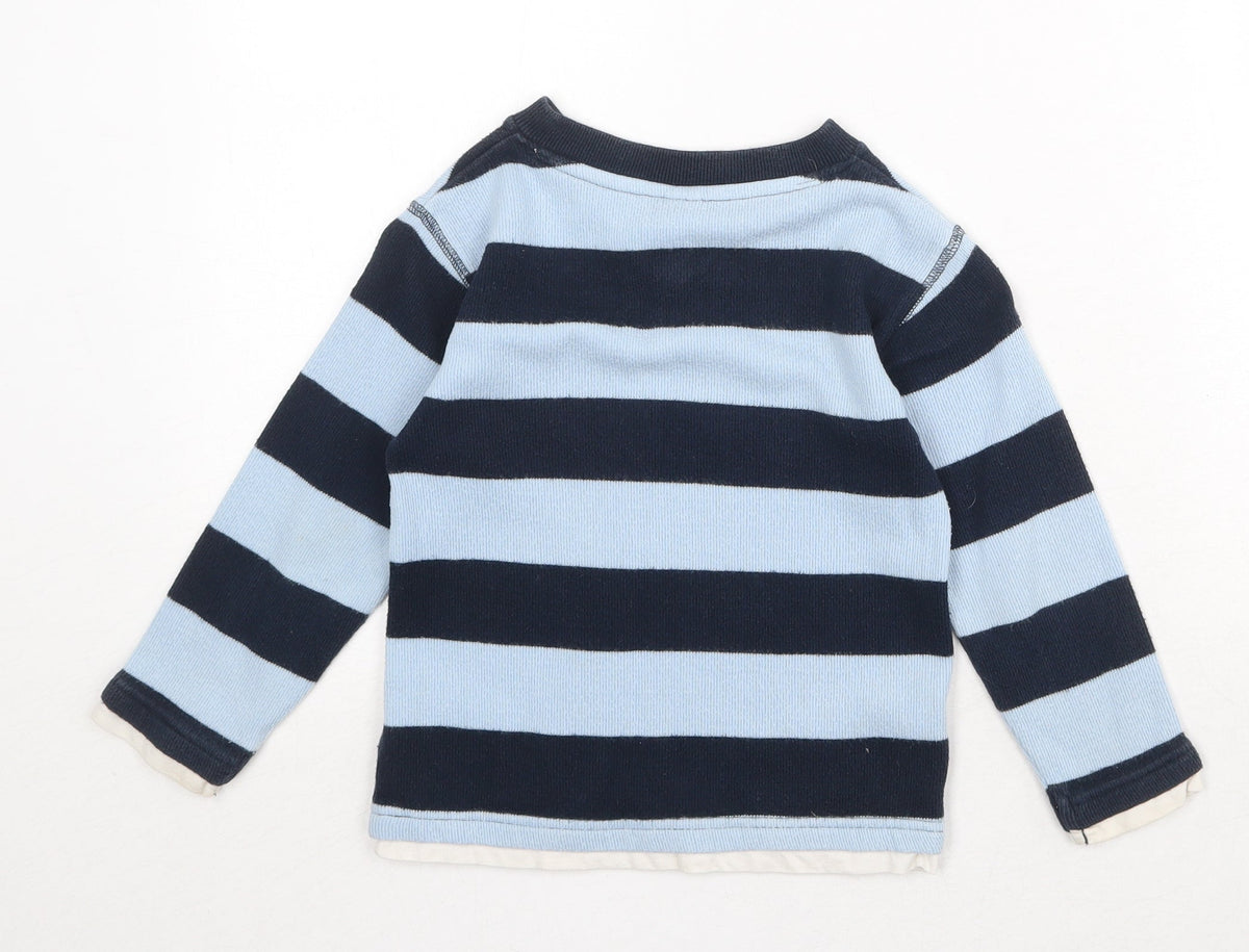 Scruff Boys Blue V-Neck Striped 100% Cotton Pullover Jumper Size 5 Years Pullover