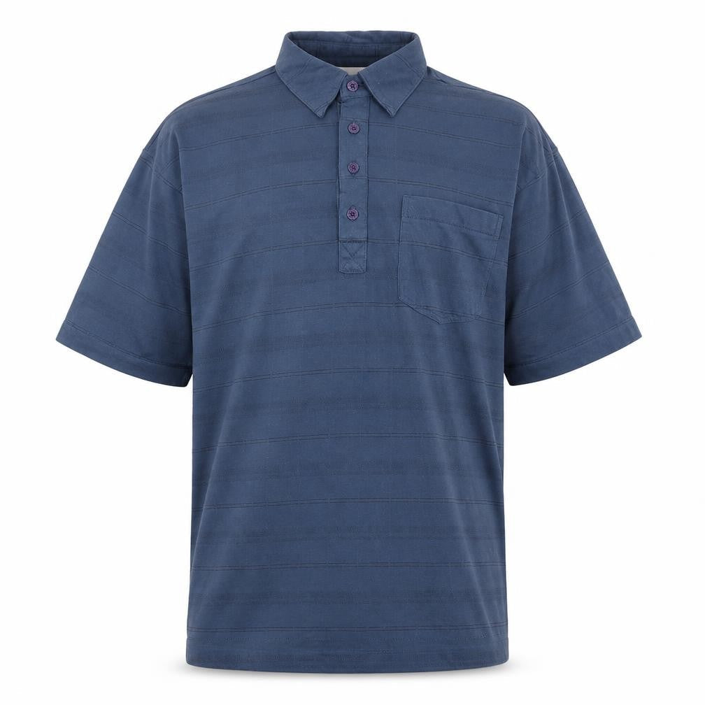 Mainstream Mens Blue Striped Polyester Polo Size M Collared Button