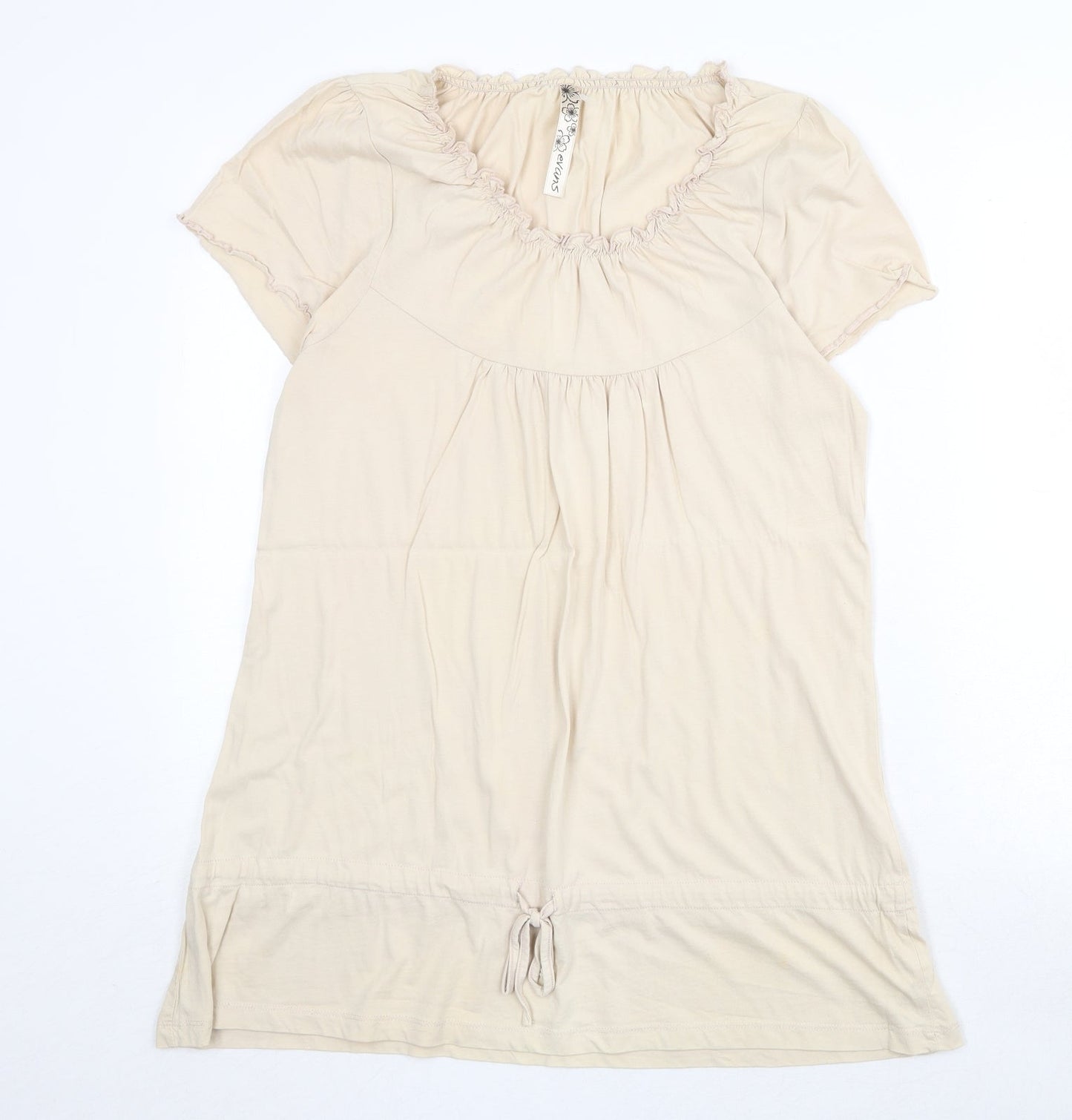 Evans Womens Beige 100% Cotton Basic Blouse Size 14 Round Neck