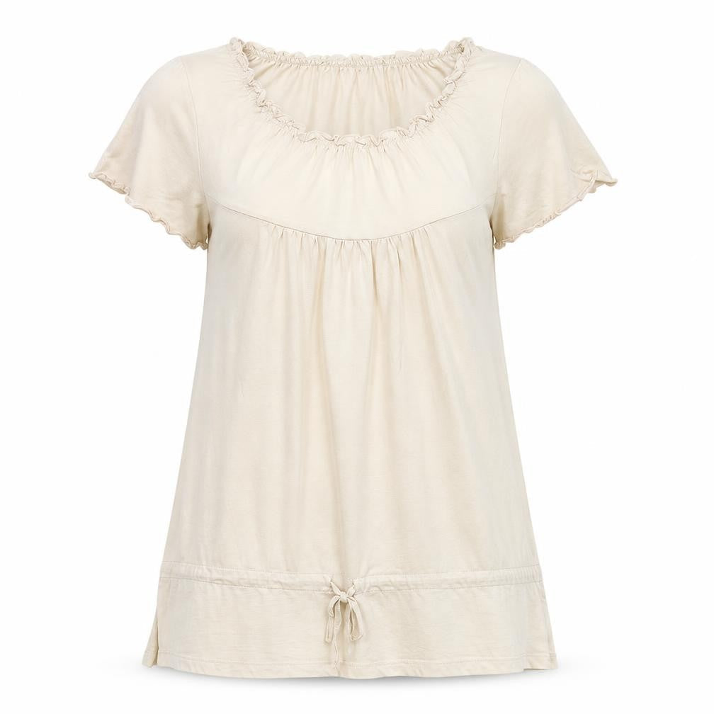 Evans Womens Beige 100% Cotton Basic Blouse Size 14 Round Neck