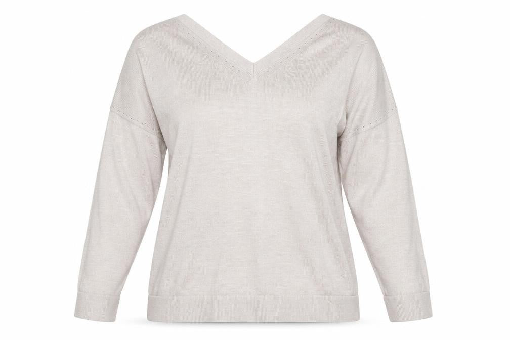 Monsoon Womens Beige V-Neck Acrylic Pullover Jumper Size S