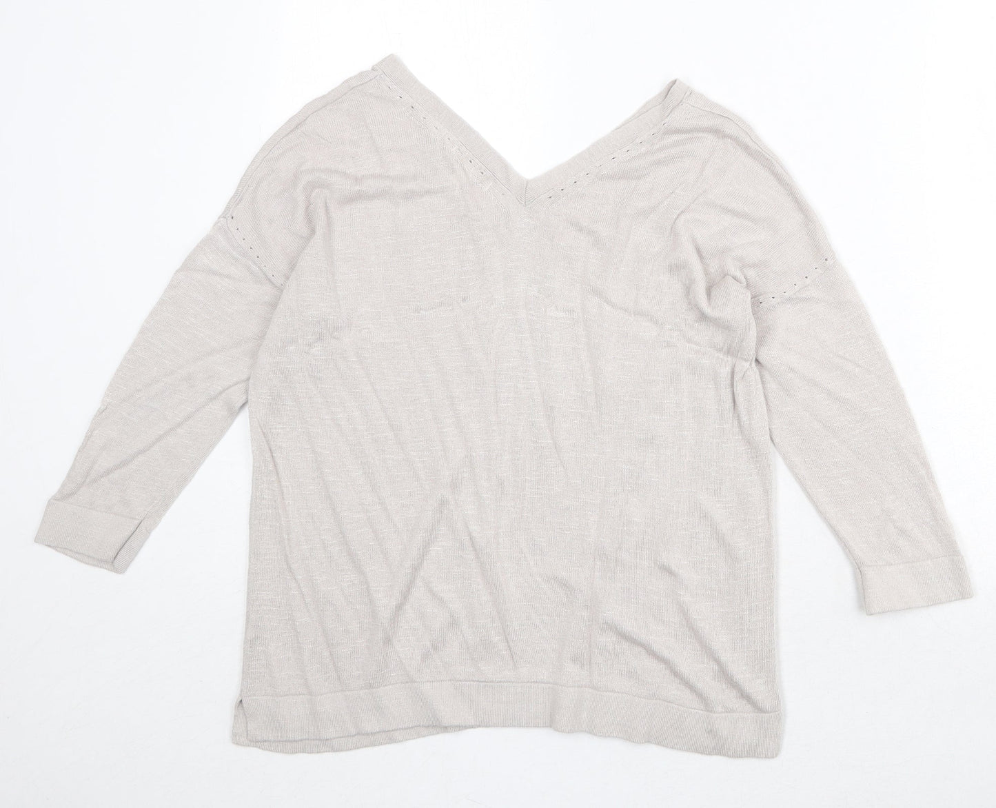 Monsoon Womens Beige V-Neck Acrylic Pullover Jumper Size S