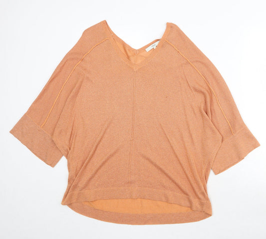 NEXT Womens Orange V-Neck Viscose Pullover Jumper Size S