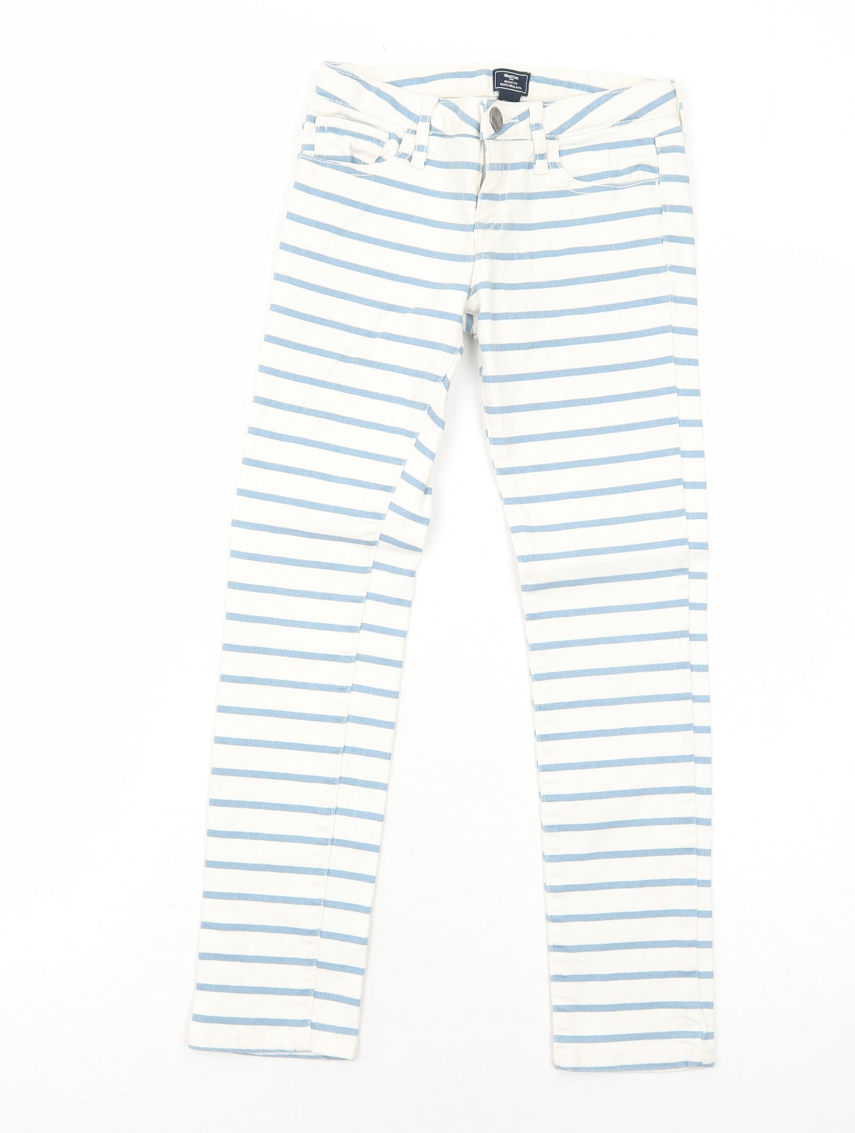 Gap Girls White Striped Cotton Skinny Jeans Size 8-9 Years Regular Zip