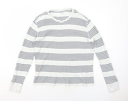Gap Womens Grey Round Neck Striped Cotton Pullover Jumper Size L