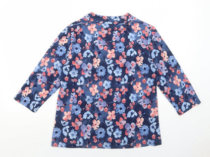 EWM Womens Blue V-Neck Floral Polyester Pullover Jumper Size 14