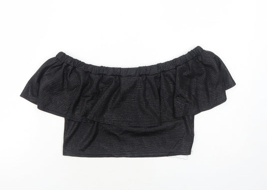 Lipsy Womens Black Polyester Cropped Tank Size 10 Off the Shoulder