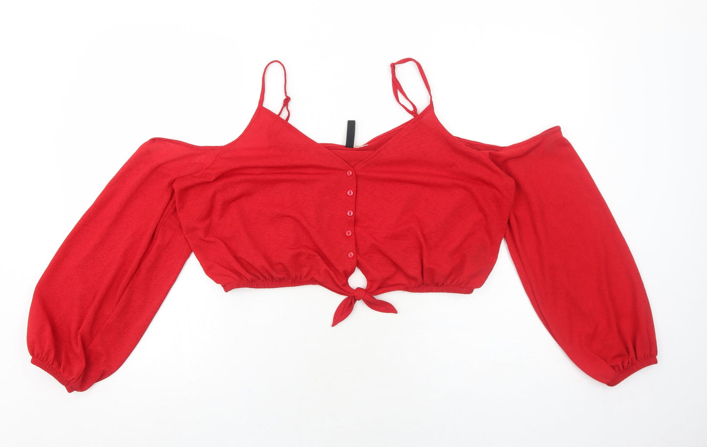 H&M Womens Red Polyester Cropped Tank Size L V-Neck - Cold Shoulder