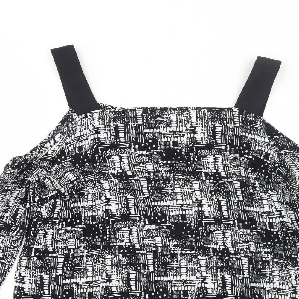 Sparkle & Fade Womens Black Geometric Viscose Basic Blouse Size M Square Neck - Cold Shoulder