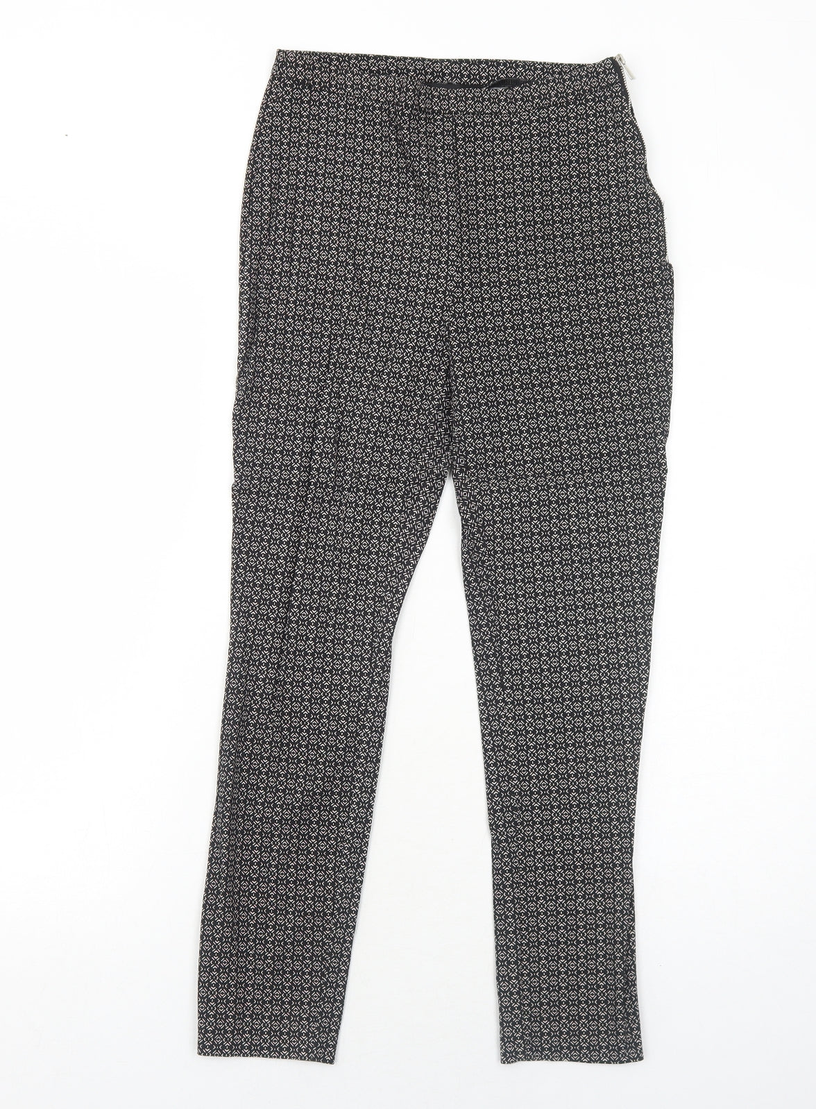 New Look Womens Black Geometric Viscose Trousers Size 8 Regular Zip