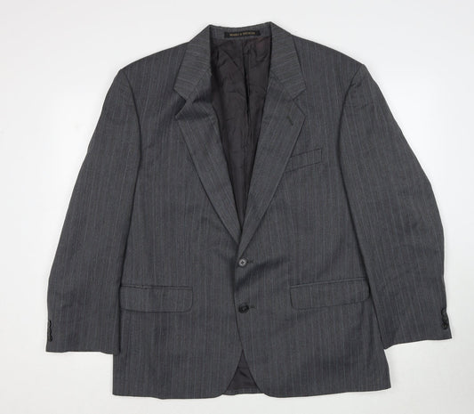 Marks and Spencer Mens Grey Striped Polyester Jacket Suit Jacket Size 42 Regular