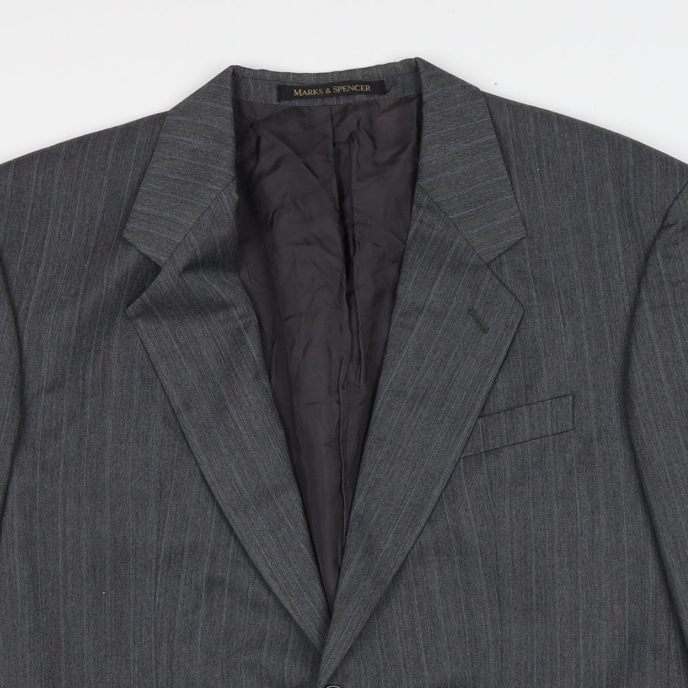 Marks and Spencer Mens Grey Striped Polyester Jacket Suit Jacket Size 42 Regular
