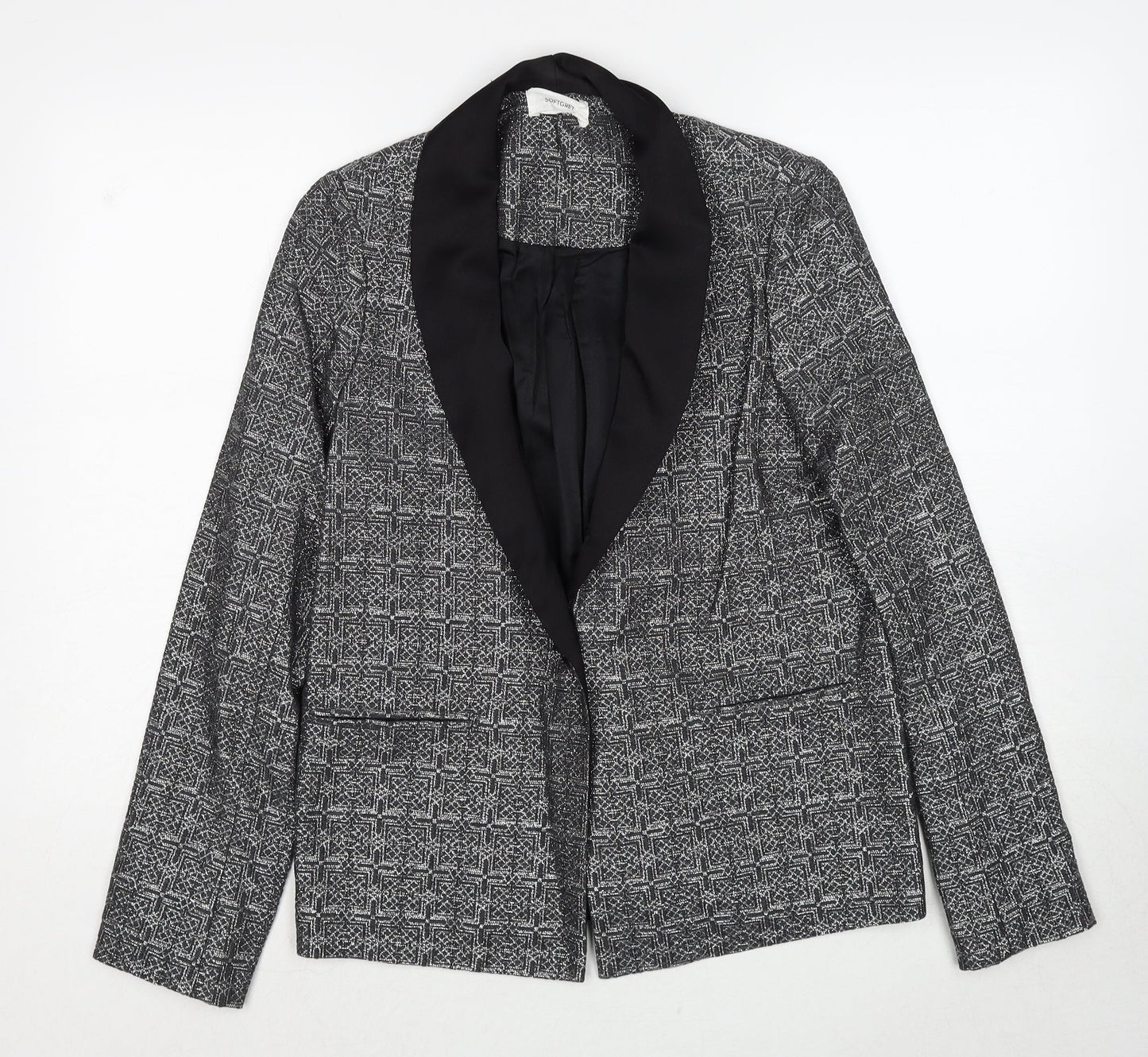 SOFT GREY Womens Silver Geometric Jacket Blazer Size 10 Button