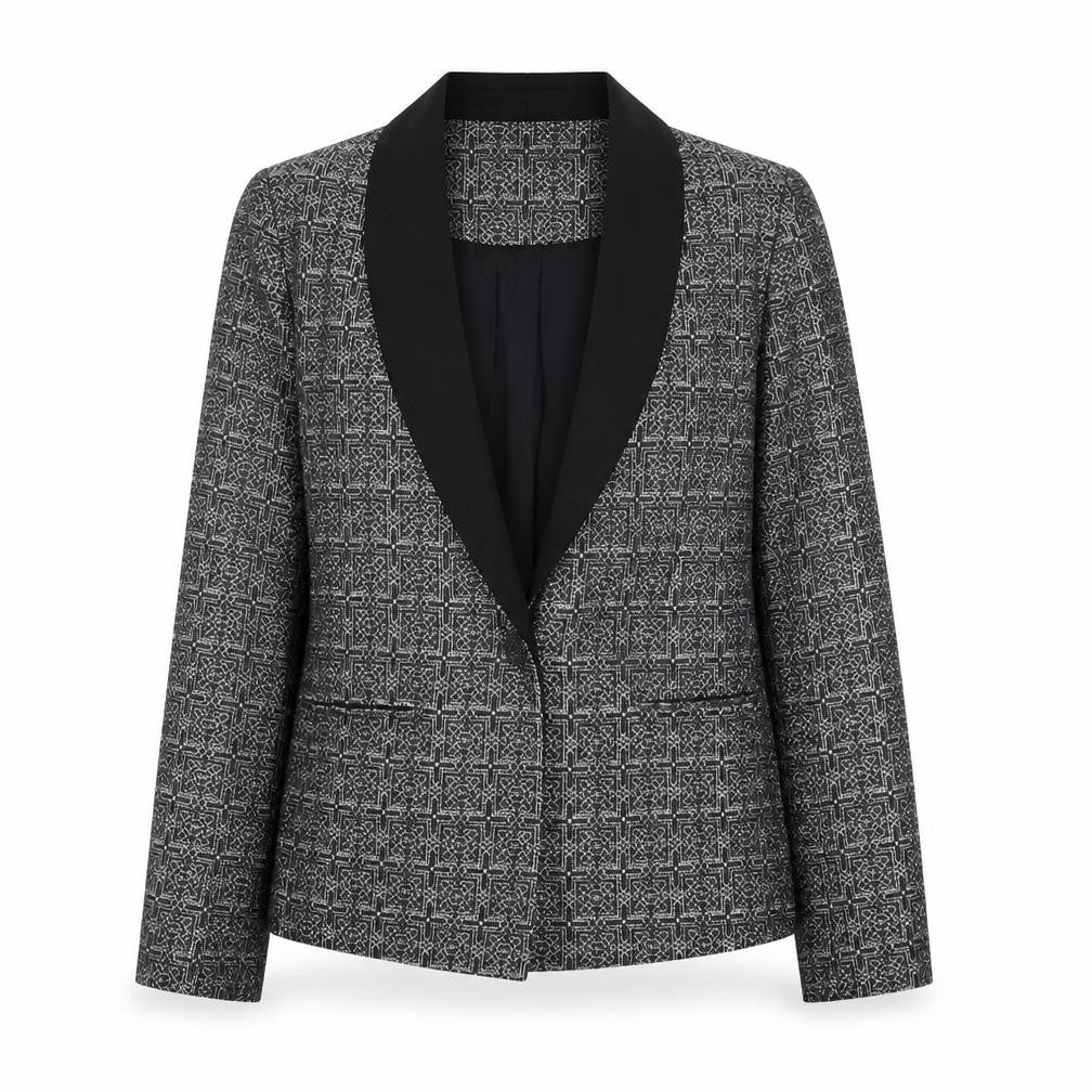 SOFT GREY Womens Silver Geometric Jacket Blazer Size 10 Button