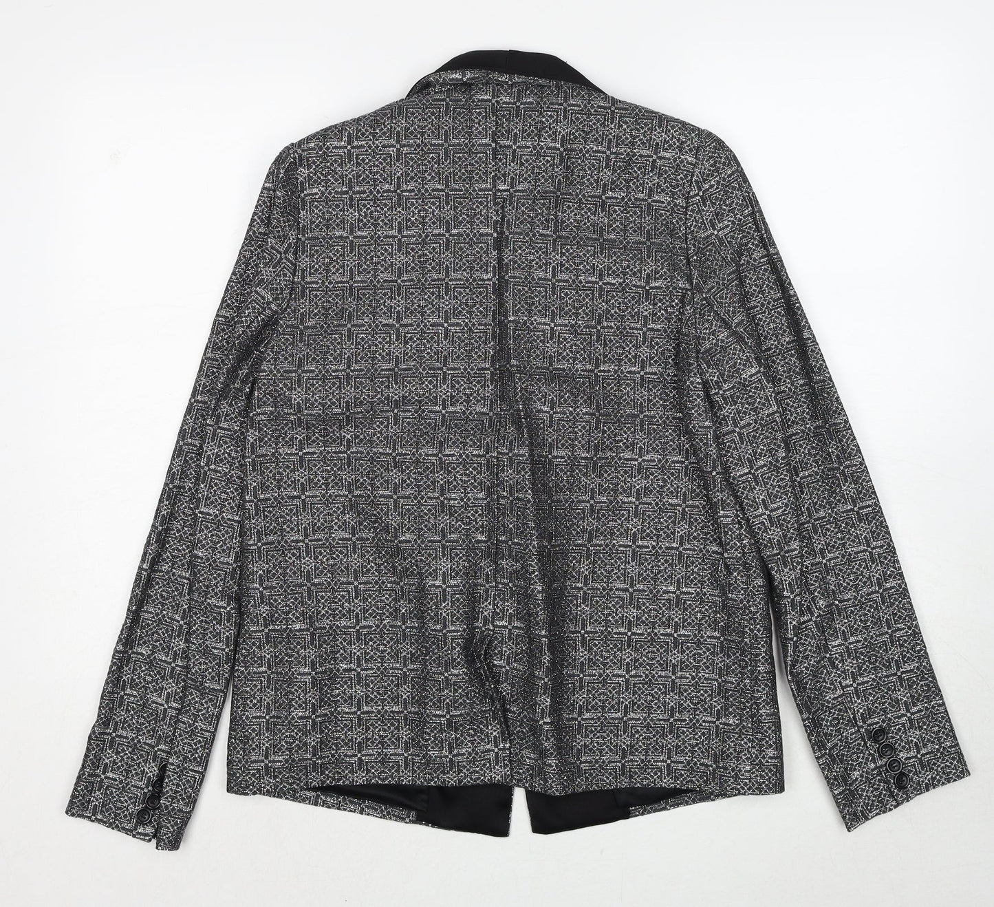 SOFT GREY Womens Silver Geometric Jacket Blazer Size 10 Button
