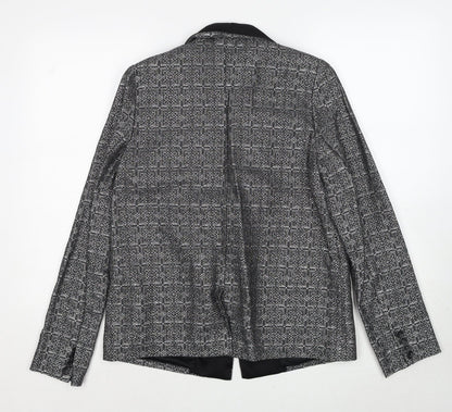 SOFT GREY Womens Silver Geometric Jacket Blazer Size 10 Button