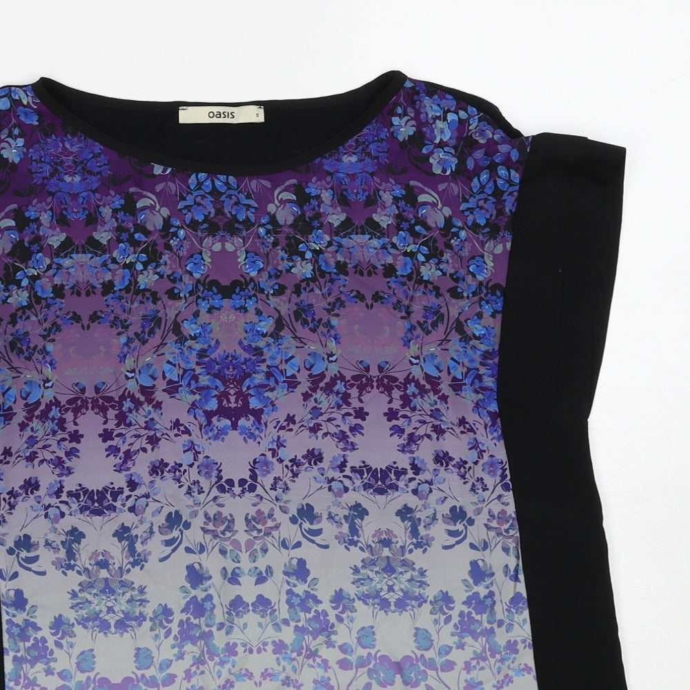 Oasis Womens Multicoloured Geometric Viscose Basic Blouse Size S Round Neck