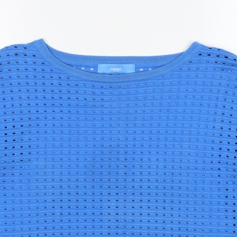 NEXT Womens Blue Round Neck Geometric Cotton Pullover Jumper Size 8
