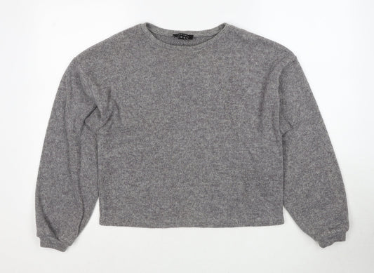 New Look Womens Grey Round Neck Geometric Polyester Pullover Jumper Size S