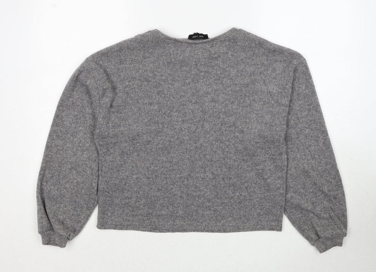 New Look Womens Grey Round Neck Geometric Polyester Pullover Jumper Size S