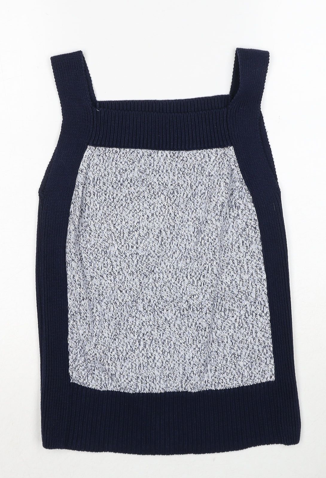 Marks and Spencer Womens Blue Square Neck Geometric Cotton Pullover Jumper Size S