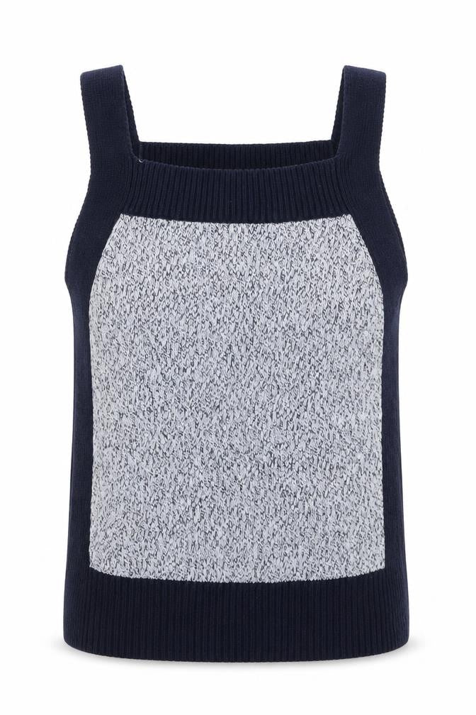 Marks & Spencer Womens Blue Square Neck Geometric Cotton Pullover Jumper Size S