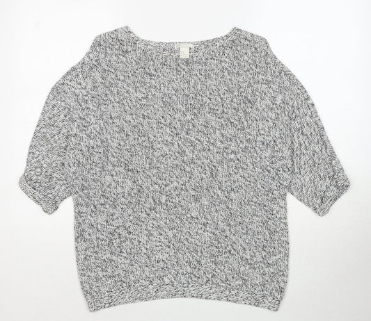 H&M Womens Grey Round Neck Geometric Acrylic Pullover Jumper Size M