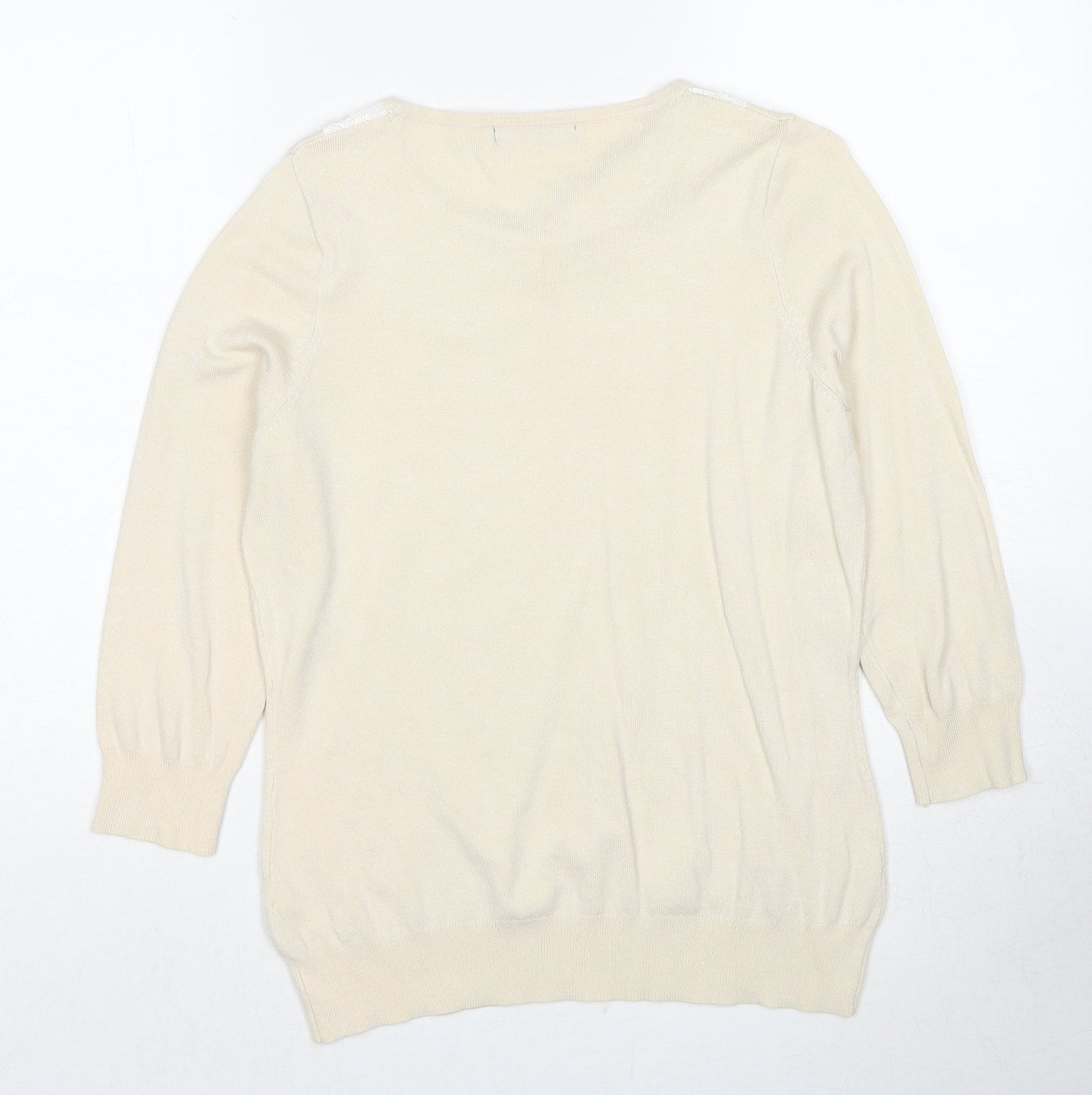 Bonmarché Womens Ivory Round Neck Viscose Pullover Jumper Size S - Lace Details