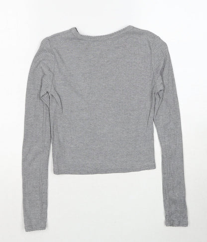 Topshop Womens Grey Round Neck Cotton Pullover Jumper Size 8