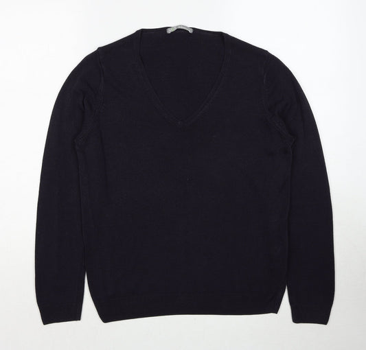 Marks and Spencer Womens Blue V-Neck Acrylic Pullover Jumper Size 14