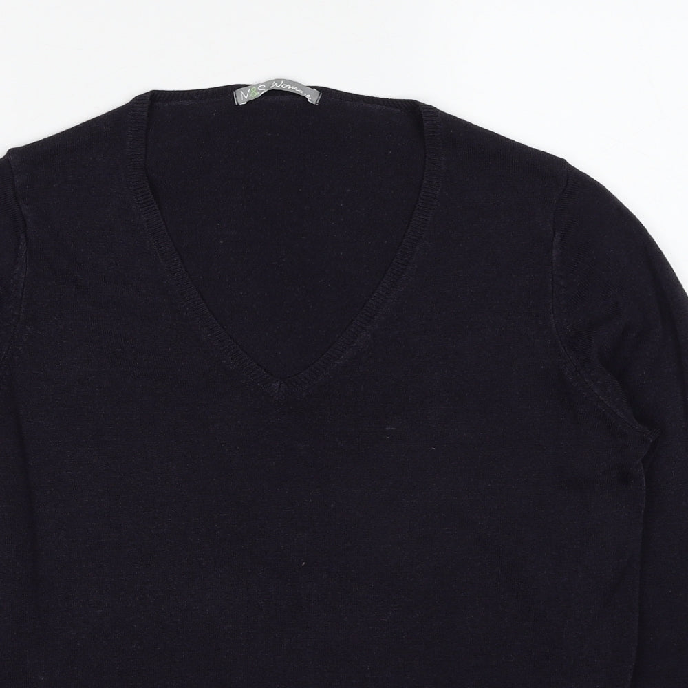Marks and Spencer Womens Blue V-Neck Acrylic Pullover Jumper Size 14